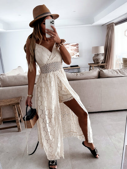 Jacquard Solid-Color Lace-Trim Pullover Sleeveless High-Waist Apparel in White - product view