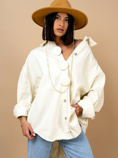 Women's Denim Relaxed-Fit Long-Sleeve Shirt in White - product view
