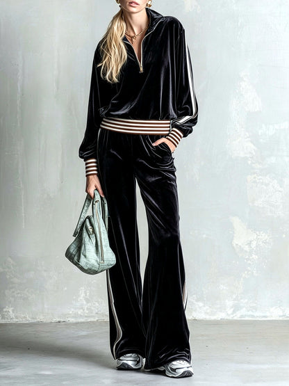 Striped Wide-Leg Top & Pants Set in Black - product view