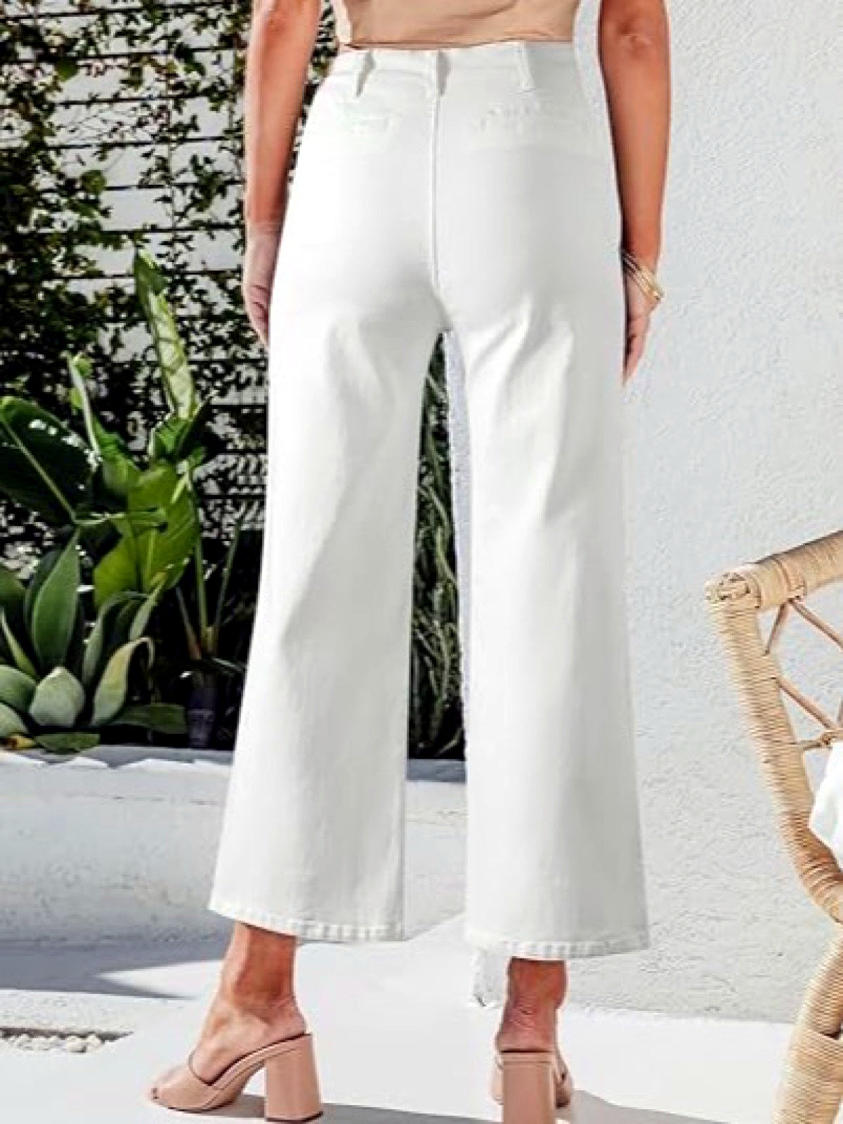 Women's Denim High-Waist Wide-Leg Jeans in White - product view