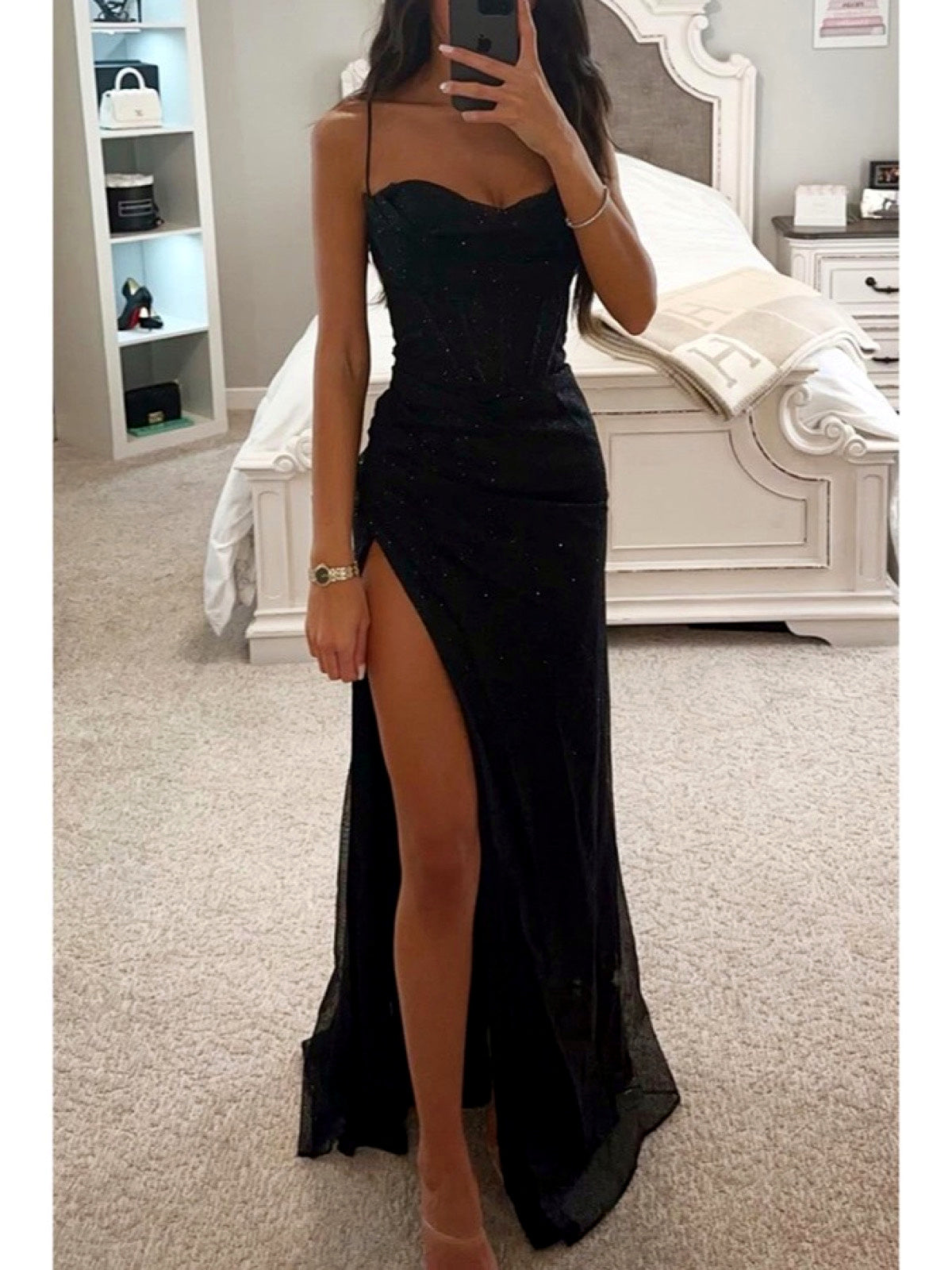 Women's Solid-Color Off-Shoulder Patchwork Zip-Front Pullover Dress in Black - product view
