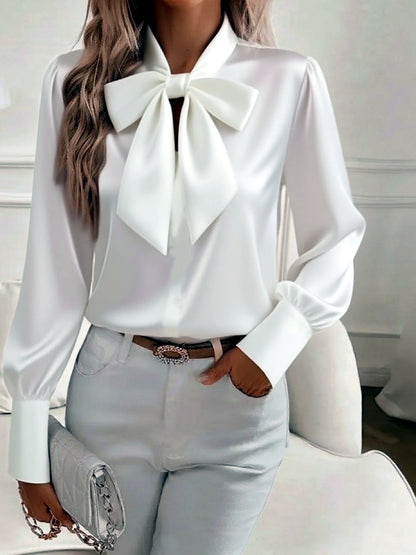 Women's Butterfly-Pattern Patchwork Long-Sleeve Shirt in White - product view
