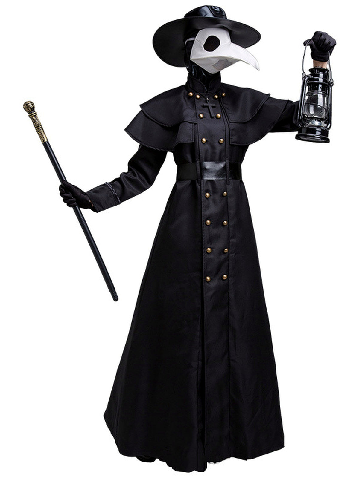 Women's Halloween Plague-Doctor Steampunk Medieval-Inspired Costume in Black - product view