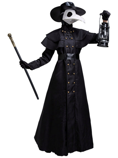 Women's Halloween Plague-Doctor Steampunk Medieval-Inspired Costume in Black - product view