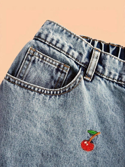 Women's Elastic Waist Drawstring Straight Leg Pants Casual Vacation Vintage-Inspired Denim Washed Wide-Leg Trousers in Gray