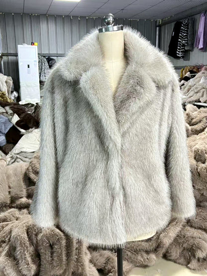 Point-Collar Long-Sleeve Mid-Length Jacket in Gray - product view