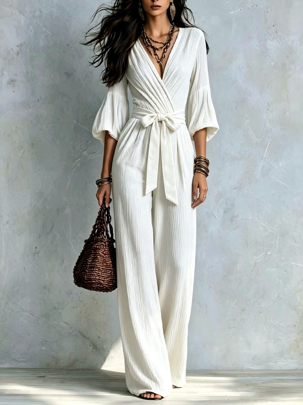 Women's Longline High-Waist Wide-Leg Pants in White - product view