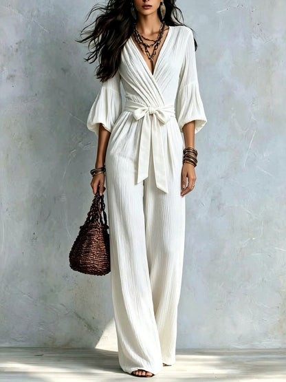 Women's Longline High-Waist Wide-Leg Pants in White - product view