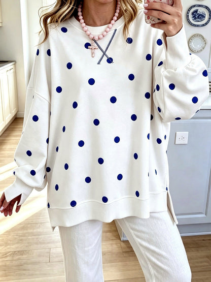 Women's Colorblock Printed Pullover Relaxed-Fit Long-Sleeve Top in White - product view