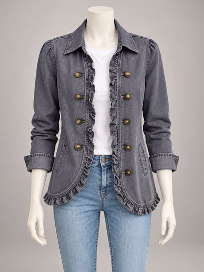 Women's Denim Point-Collar Button-Front Relaxed-Fit Cardigan