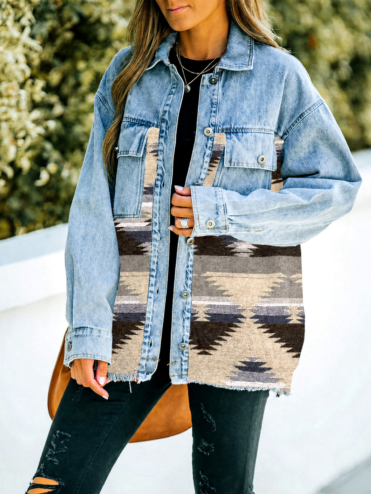 Women's Long Sleeve Open Front Blazer Cardigan Solid Color Casual Denim Raw-Hem Mid-Length Jacket in Vintage Green - product