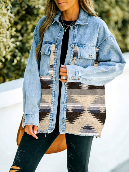 Women's Long Sleeve Open Front Blazer Cardigan Solid Color Casual Denim Raw-Hem Mid-Length Jacket in Vintage Green - product