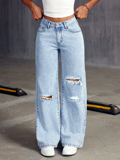 Women's Light Wash Wide Leg Jeans, Loose Full Length Denim Pants in Multiple Colors