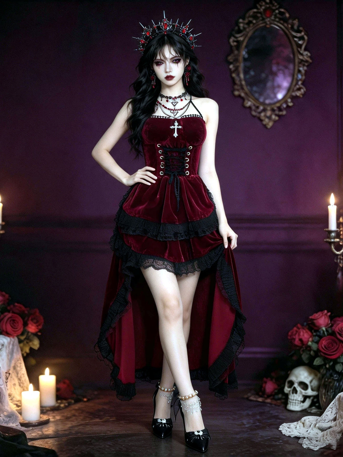 Women's Halloween Vampire-Inspired Velvet Costume - product detail view 1