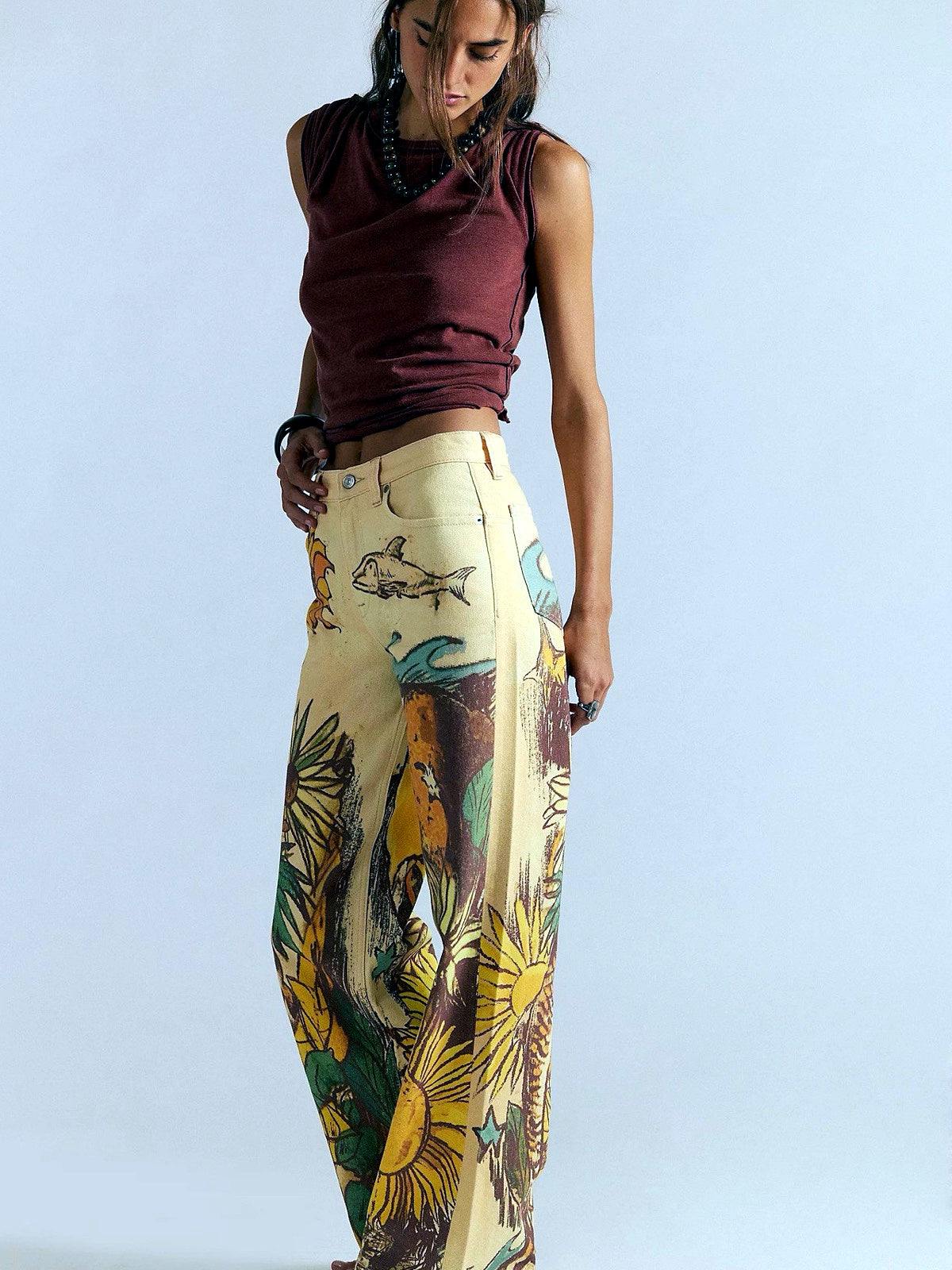 Women's Denim Mid-Rise Straight-Leg Jeans in Sunflower Yellow - product view