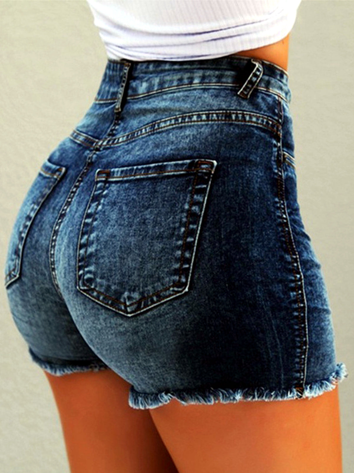 Women's Denim Distressed Stretch High-Waist Mid-Rise Straight-Leg Jeans in Dark Blue - product view
