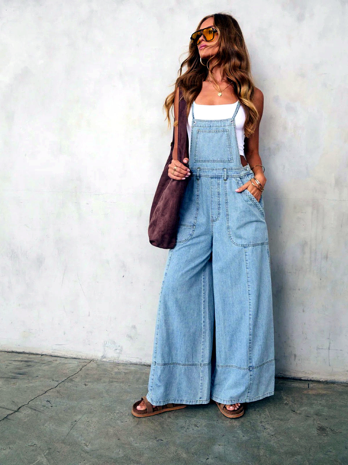 Women's Elastic Waist Wide Leg Pants Loose Casual Fall Winter Trousers - product detail view 1