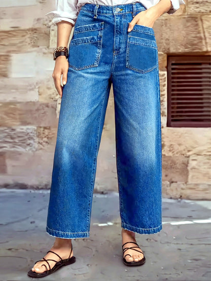 Women's Elastic Waist Wide Leg Pants Loose Casual Trousers in Royal Blue - product view