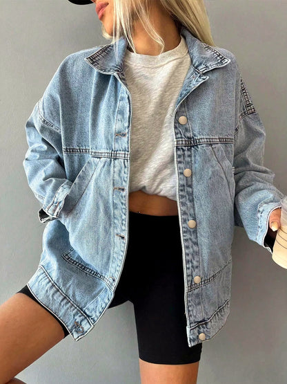 Women's Denim Relaxed-Fit Long-Sleeve Mid-Length Vintage-Inspired Jacket - product detail view 1