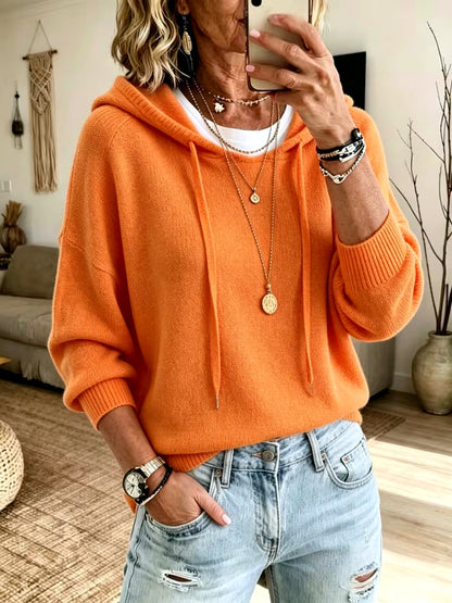 Women's Long Sleeve Knit Sweater in Orange - product view