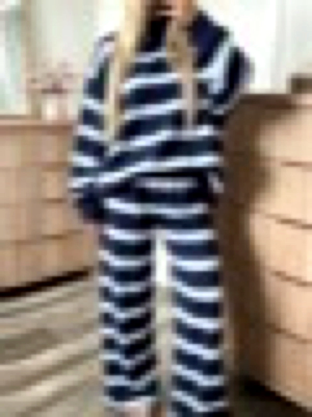 Women's Striped Printed Two-Piece Set in Dark Blue - product view