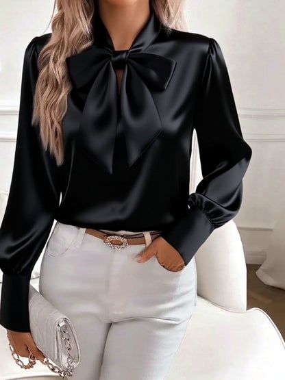 Women's Butterfly-Pattern Patchwork Long-Sleeve Shirt in Black - product view