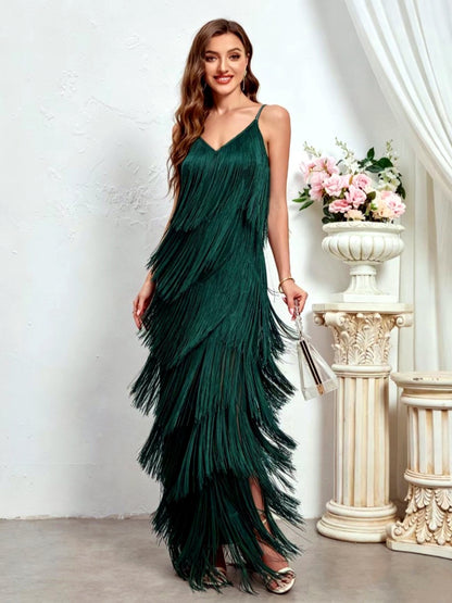 Women's Solid-Color Fringe-Trim Zip-Front Slim-Fit Sleeveless Apparel in Green - product view
