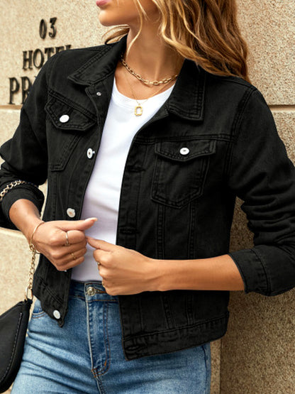 Lapel Collar Slim Fit Long Sleeve Jacket for Everyday Smart-Casual Wear in Black - product view