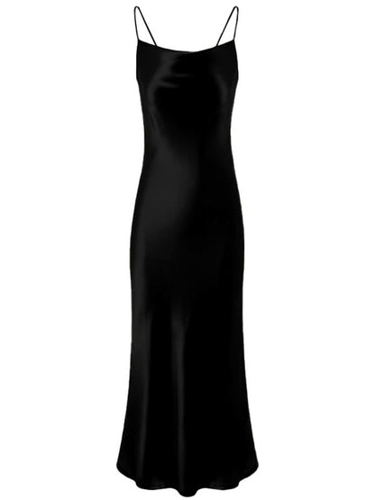 Women's Evening Solid-Color Straight-Leg Zip-Front Party Dress in Black - product view