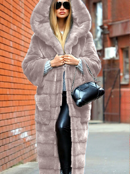Solid-Color Long-Sleeve Hooded Trench Coat in Pink - product view
