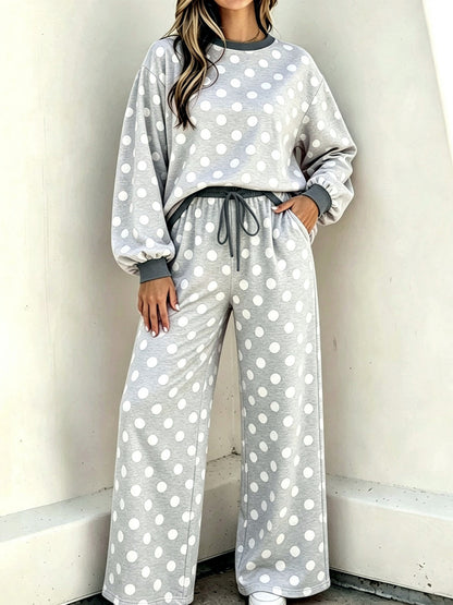 Women's Printed Relaxed-Fit High-Waist Top & Pants Set in Gray - product view