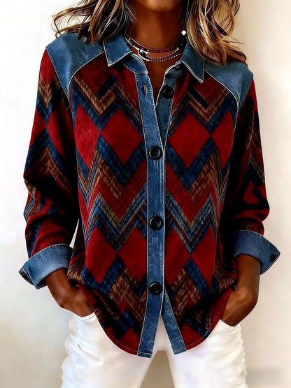 Women's Plaid Relaxed-Fit Hooded Cardigan in Burgundy - product view