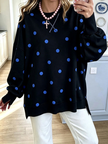 Women's Colorblock Printed Pullover Relaxed-Fit Long-Sleeve Top in Black - product view