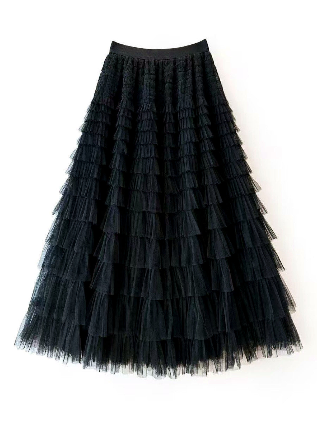 Women's Solid-Color Patchwork Longline Stretch Midi High-Waist Skirt in Black - product view