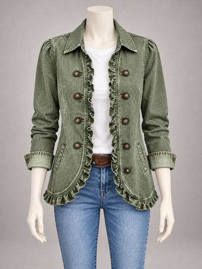 Women's Denim Point-Collar Button-Front Relaxed-Fit Cardigan