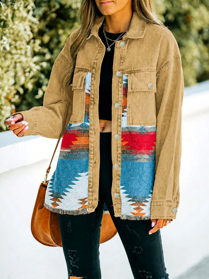 Women's Long Sleeve Open Front Blazer Cardigan Solid Color Casual Denim Raw-Hem Mid-Length Jacket in Orange - product view
