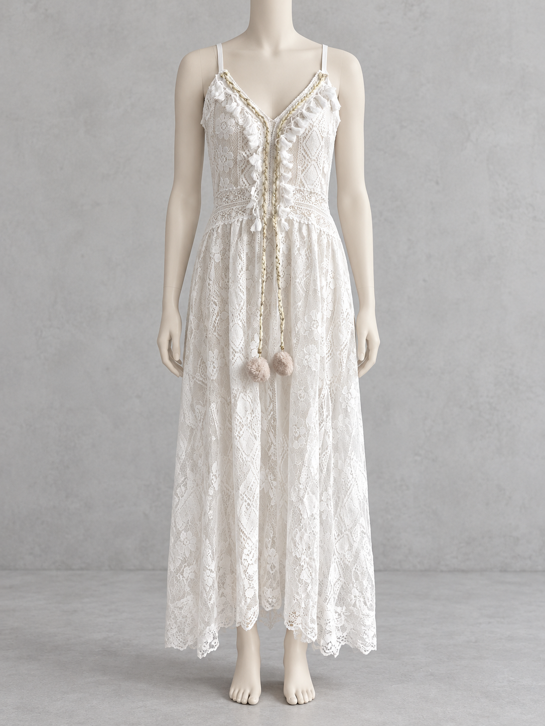 Jacquard Solid-Color Lace-Trim Pullover Sleeveless High-Waist Apparel