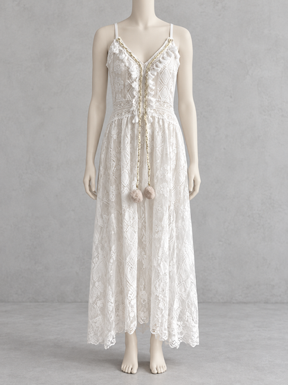Jacquard Solid-Color Lace-Trim Pullover Sleeveless High-Waist Apparel