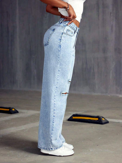 Women's Light Wash Wide Leg Jeans, Loose Full Length Denim Pants in Multiple Colors