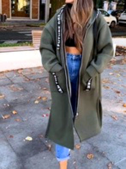 Women's Solid-Color Zip-Front Long-Sleeve Hooded Sweatshirt in Army Green - product view