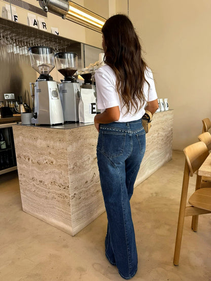 Women's Denim Knit High-Waist Straight-Leg Streetwear Pants - product detail view 1