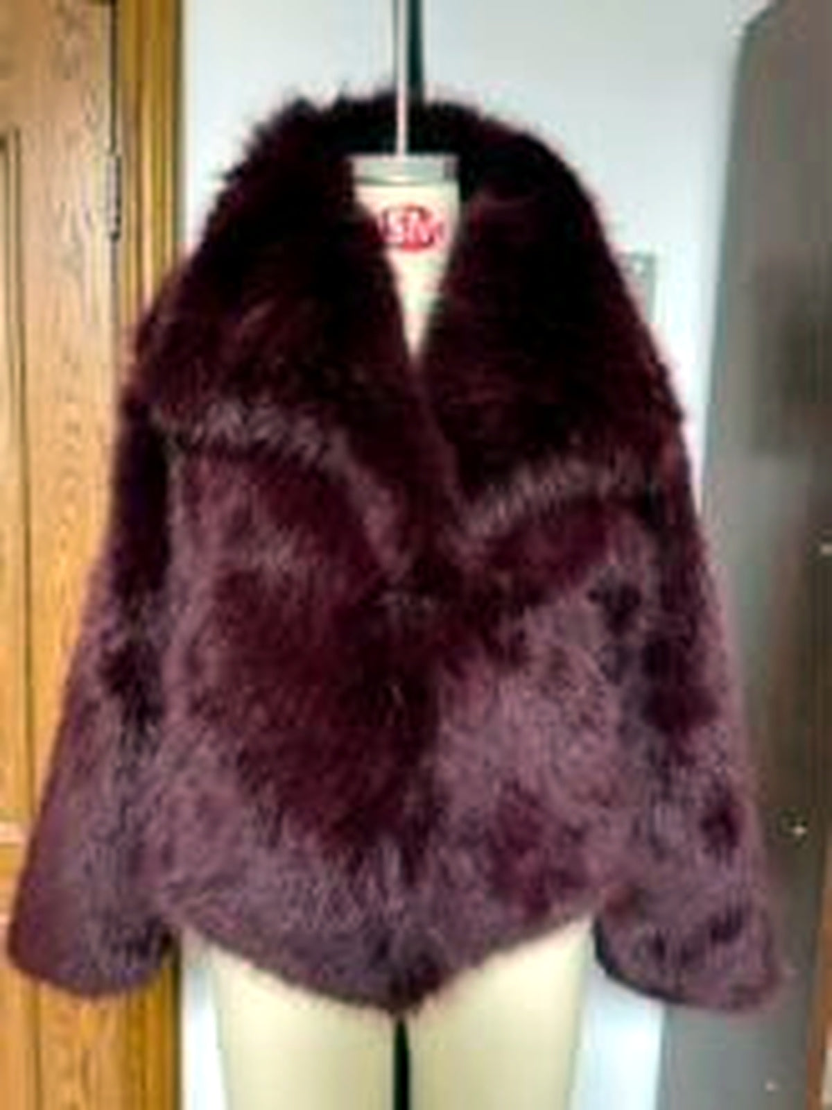 Women's Faux-Fur Point-Collar Long-Sleeve Pocket Coat in Burgundy - product view