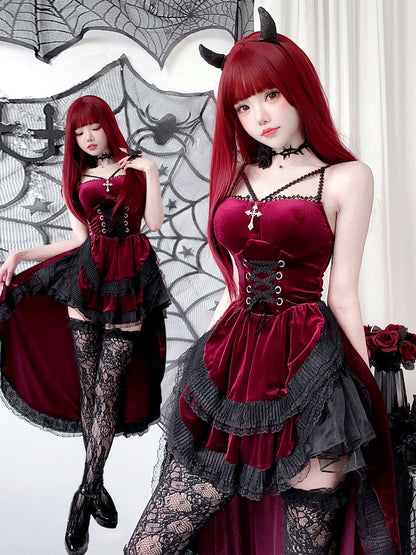 Women's Halloween Witch-Inspired Vampire-Inspired Lace-Trim Dress - product detail view 1