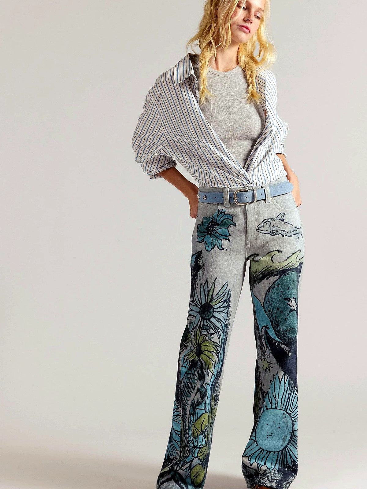 Women's Denim Mid-Rise Straight-Leg Jeans in Peacock Green - product view