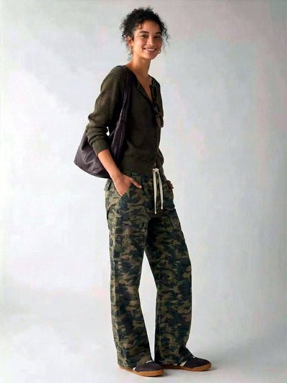 Women's Washed Straight Leg Jeans Mid Rise Loose Denim Pants in Beige - product view
