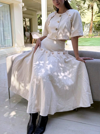 Women's Metal-Button Tie-Front Denim Top & Maxi Skirt Set - product detail view 1
