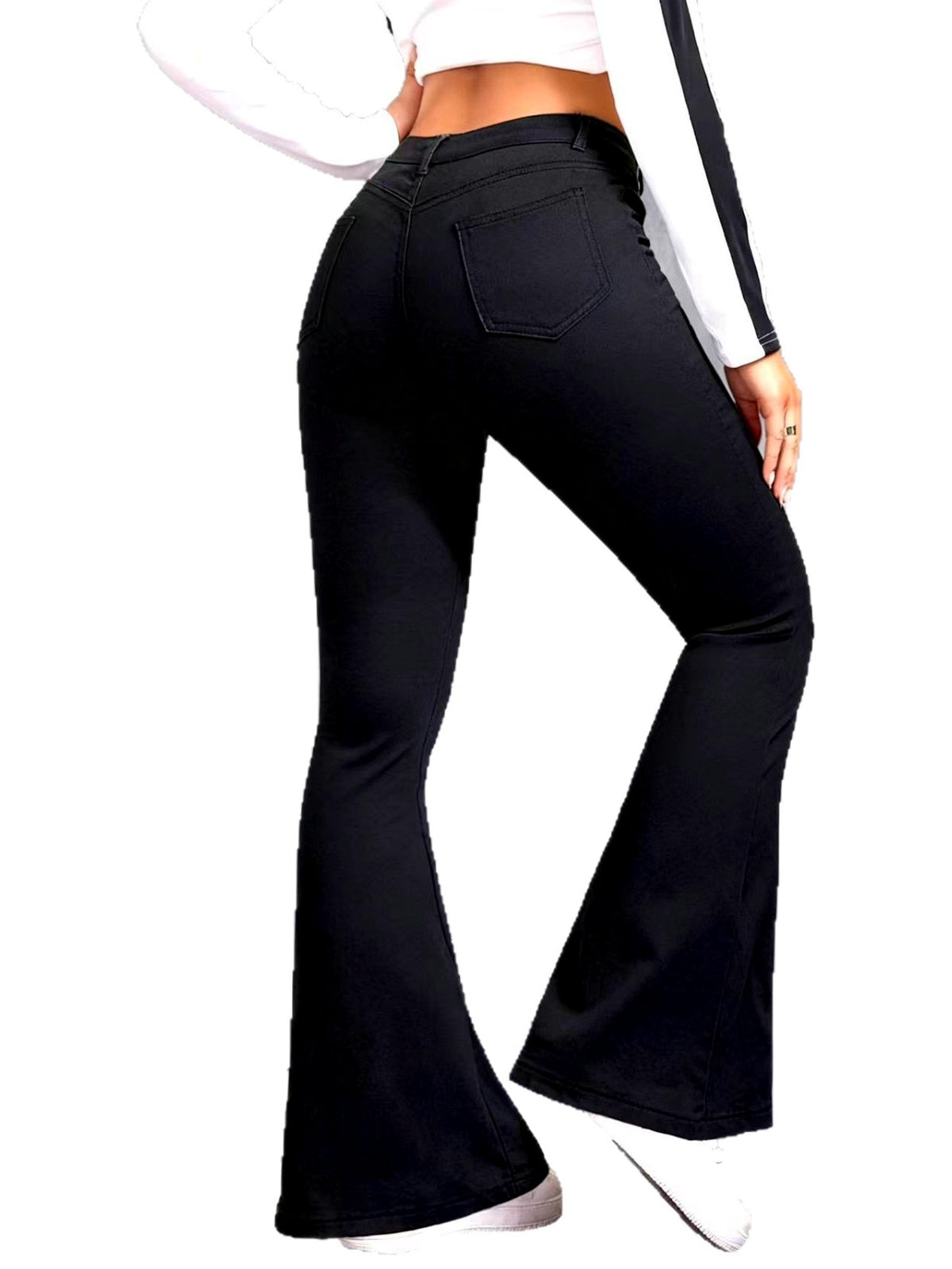 Denim Slim-Fit Mid-Rise Straight-Leg Flared Pants - product detail view 1