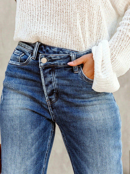 Women's Washed Straight Leg Jeans Mid Rise Loose Denim Pants - product detail view 2