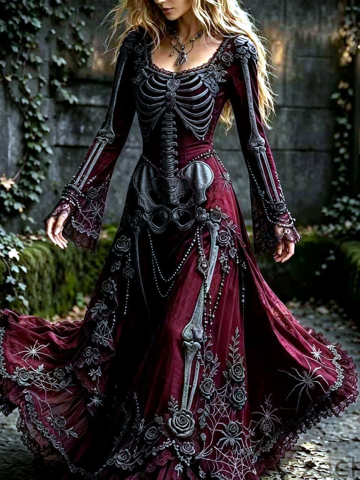 Crew-Neck Slim-Fit Long-Sleeve Longline Stretch High-Waist Dress in Red - product view