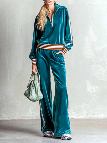 Striped Wide-Leg Top & Pants Set in Peacock Green - product view